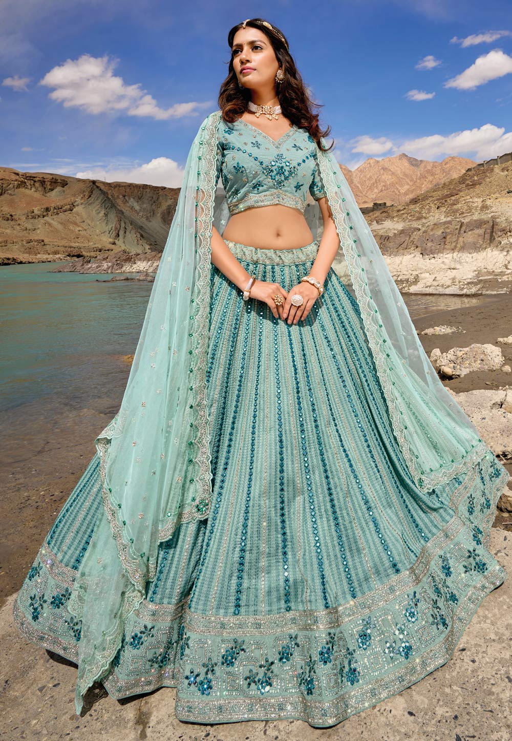 Sea Green Embroidered Wedding Lehenga Choli FALAKENOOR Sea Green Embroidered Wedding Lehenga Choli FALAKENOOR