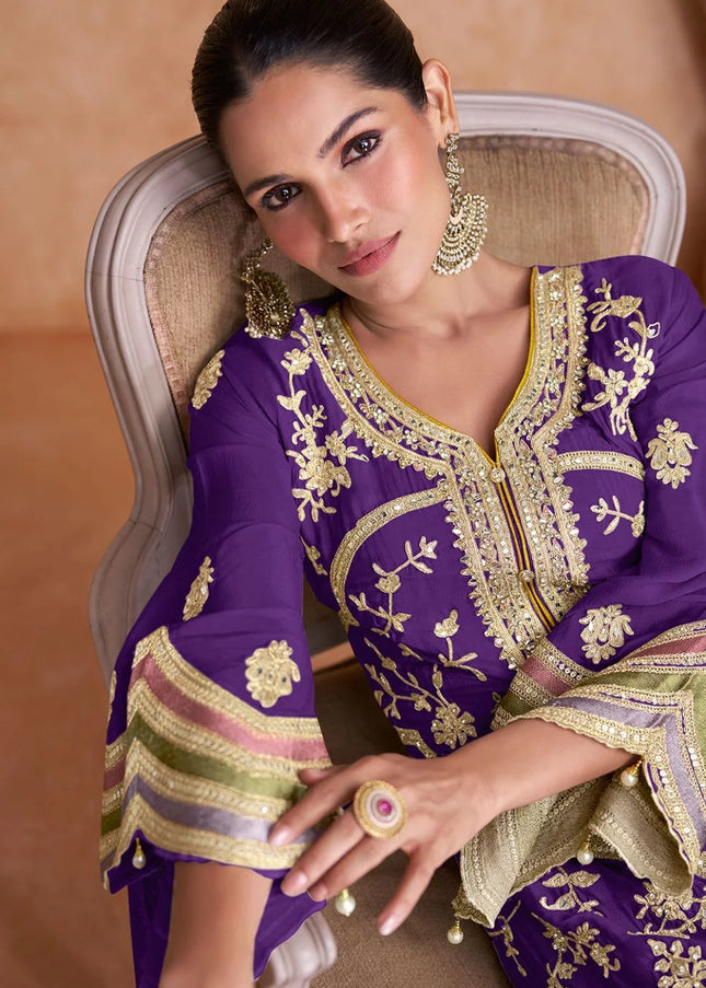 Violet Embroidered Salwar Style Pant Suit