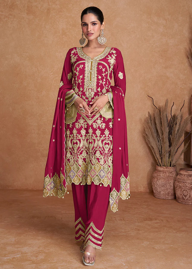Pink Embroidered Salwar Style Pant Suit