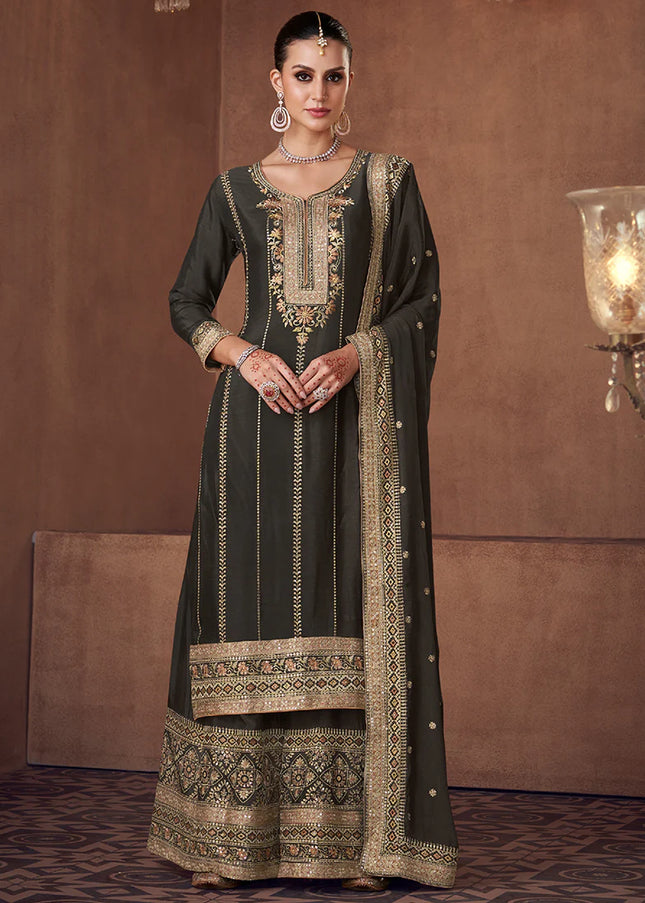 Gold Embroidered Palazzo Suit