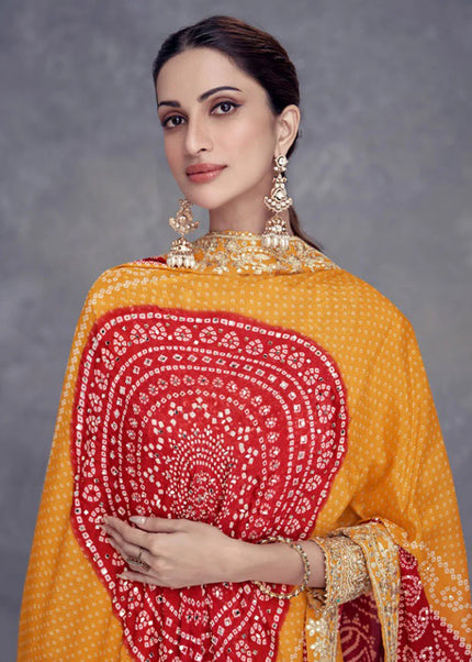 Yellow Digital Printed and Embroidered Palazzo Suit