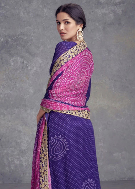 Purple Digital Printed and Embroidered Palazzo Suit