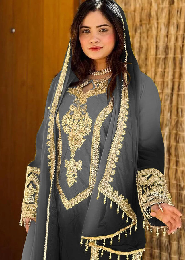 Grey Embroidered Pant Style Suit