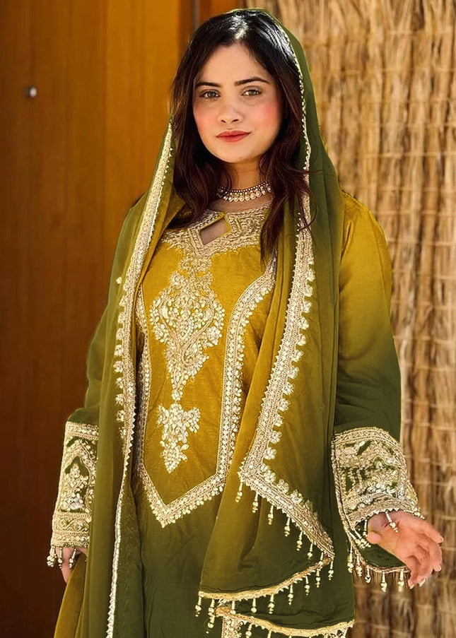 Mustard Yellow Embroidered Pant Style Suit