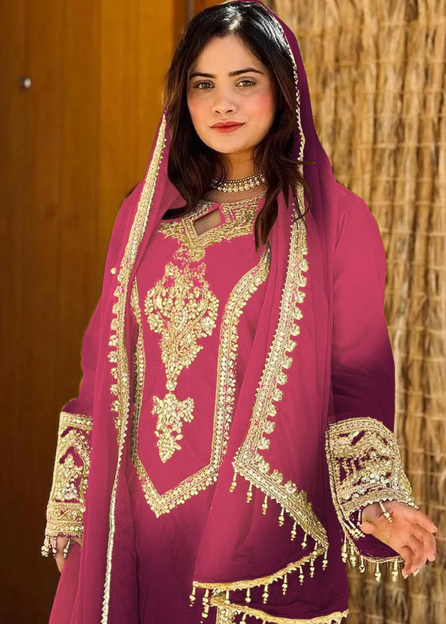 Pink Embroidered Pant Style Suit