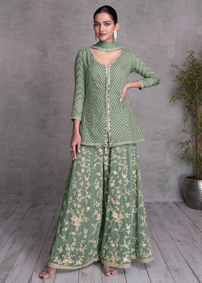 Green Embroidered Sharara Suit