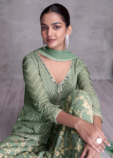 Green Embroidered Sharara Suit