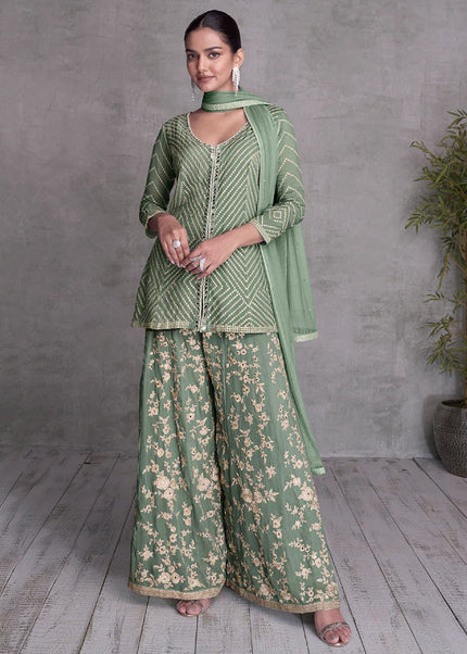 Green Embroidered Sharara Suit