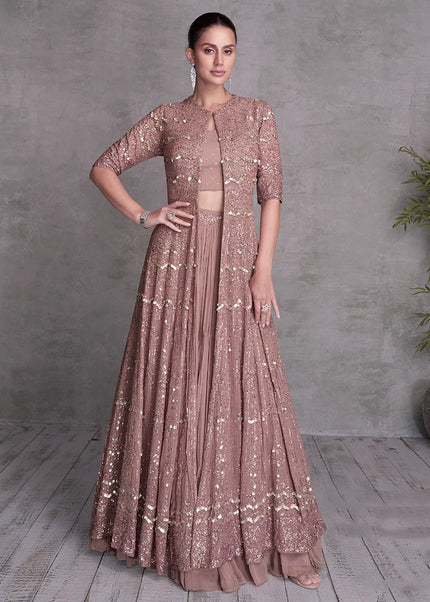 Mauve Embroidered Jacket Style Lehenga