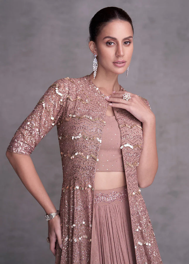 Mauve Embroidered Jacket Style Lehenga