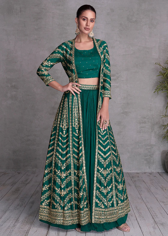 Green Embroidered Jacket Style Lehenga