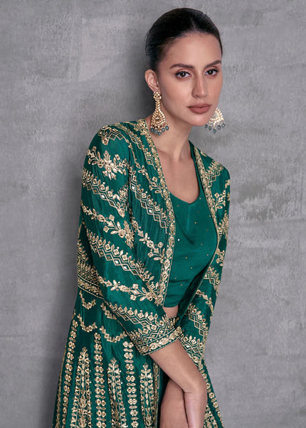 Green Embroidered Jacket Style Lehenga