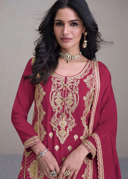 Pink Embroidered Palazzo Suit