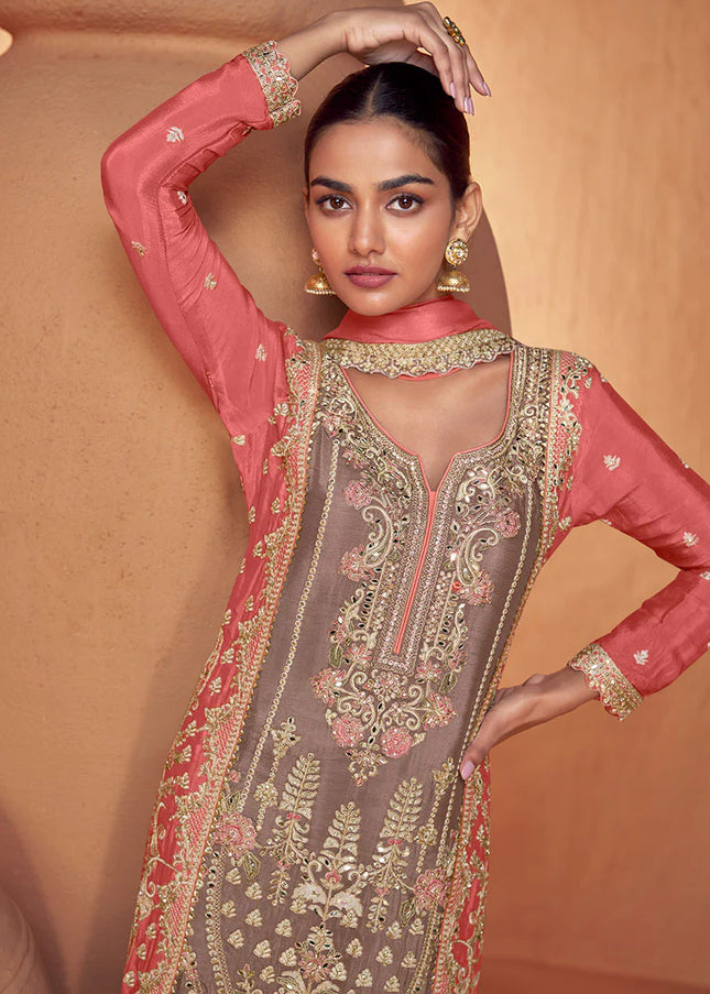 Lilac Grey Multicolor Embroidered Palazzo Suit