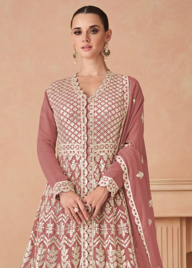 Peach Embroidered Anarkali Gown