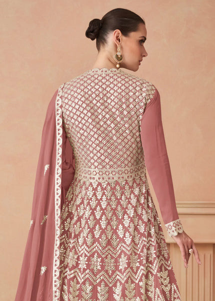 Peach Embroidered Anarkali Gown