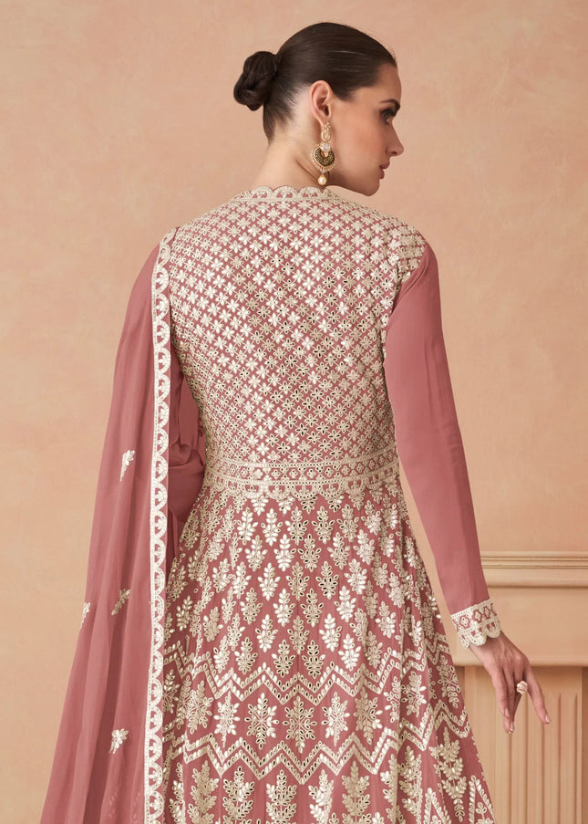Peach Embroidered Anarkali Gown