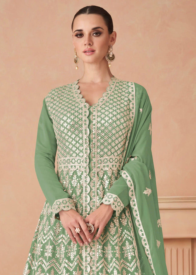 Sea Green Embroidered Anarkali Gown