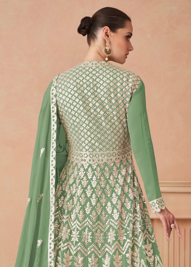 Sea Green Embroidered Anarkali Gown