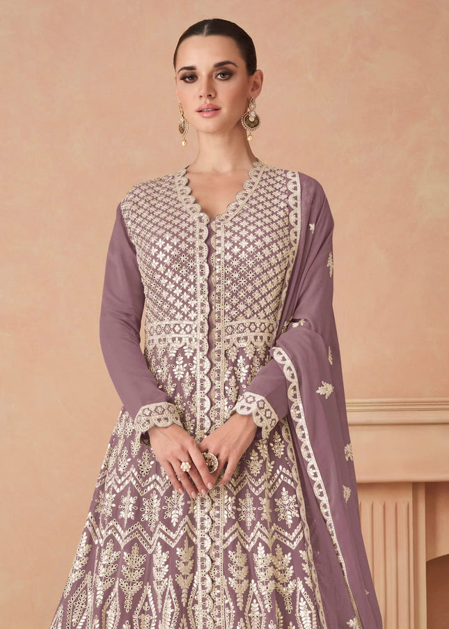Lavender Embroidered Anarkali Gown