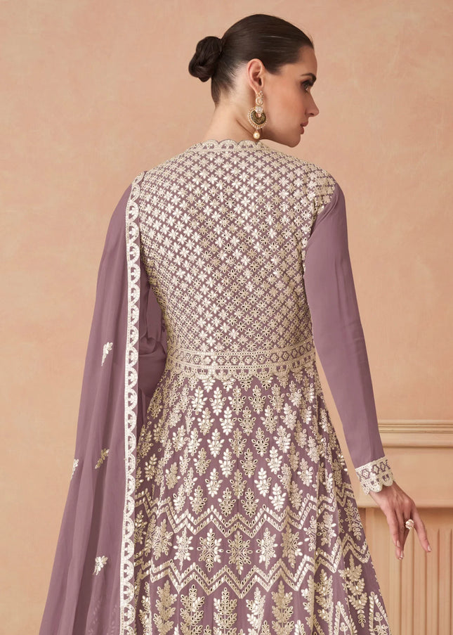 Lavender Embroidered Anarkali Gown