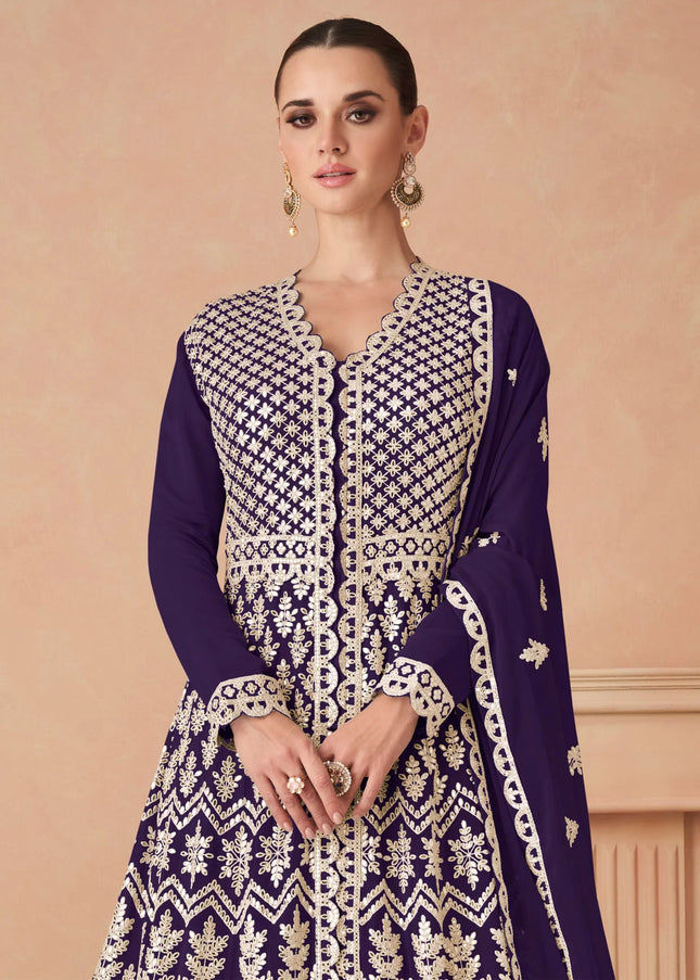 Violet Embroidered Anarkali Gown