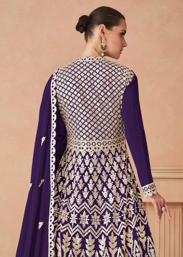 Violet Embroidered Anarkali Gown