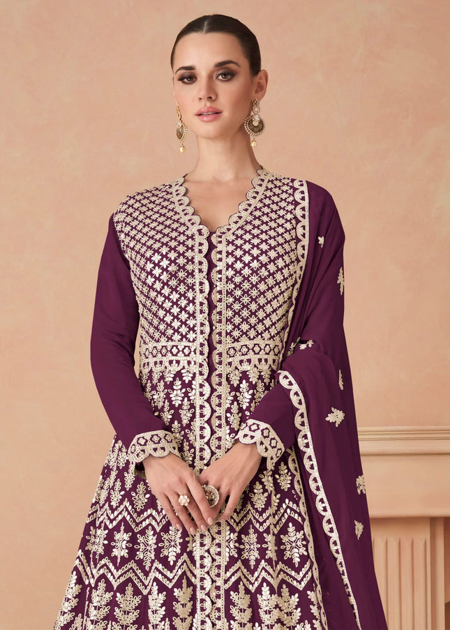 Purple Embroidered Anarkali Gown