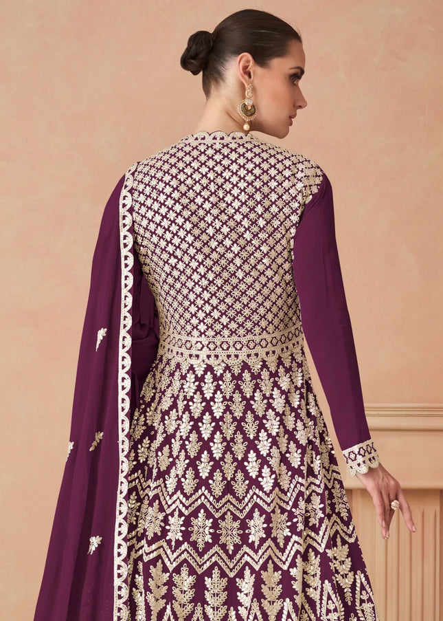Purple Embroidered Anarkali Gown