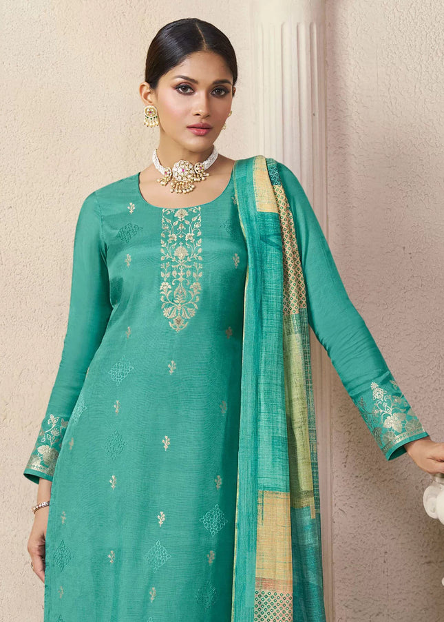 Turquoise Embroidered Pant Suit