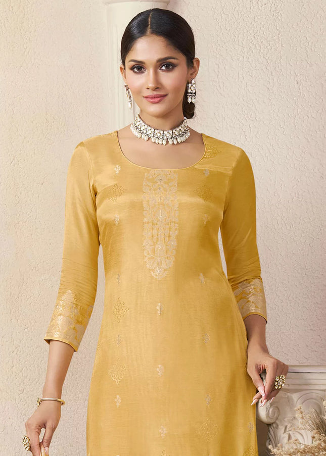 Yellow Embroidered Pant Suit