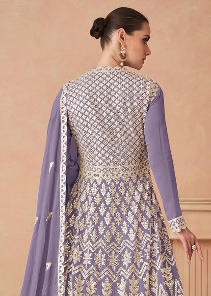 Purple and Gold Embroiderd Lehenga Anarkali