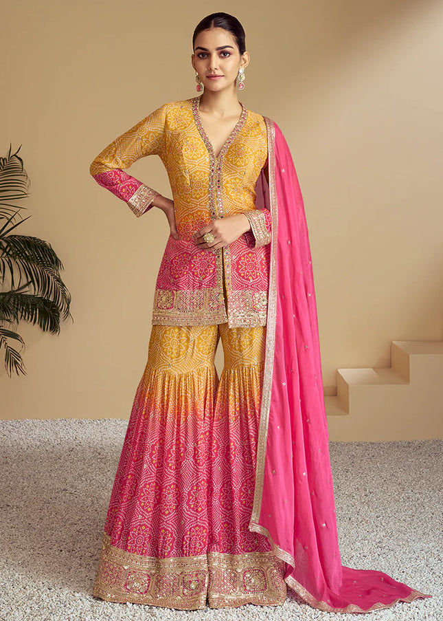 Yellow Embroidered Gharara Suit