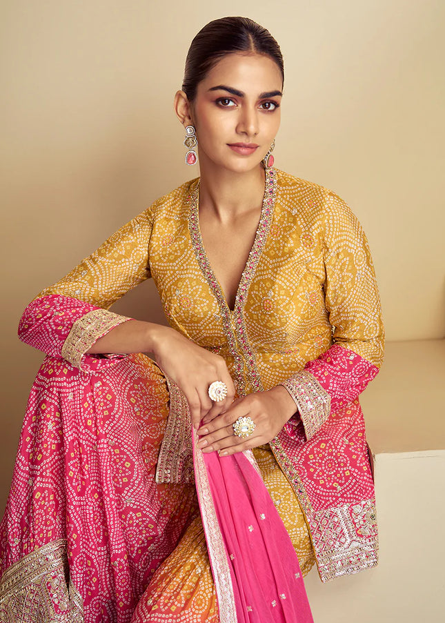 Yellow Embroidered Gharara Suit