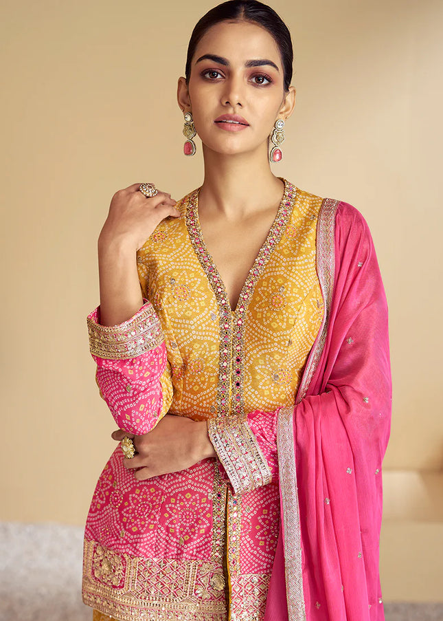 Yellow Embroidered Gharara Suit