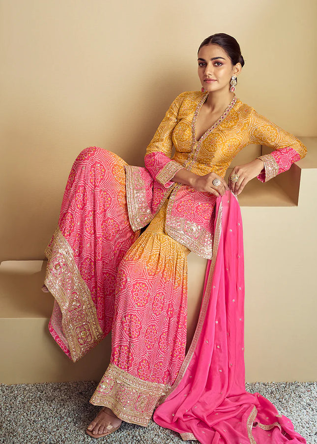 Yellow Embroidered Gharara Suit