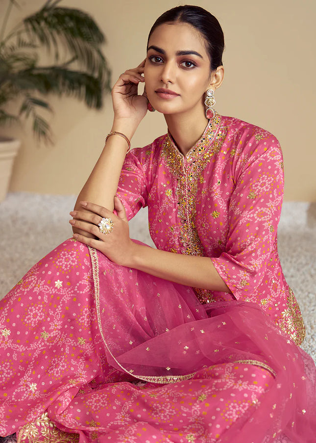 Pink Embroidered Sharara Suit