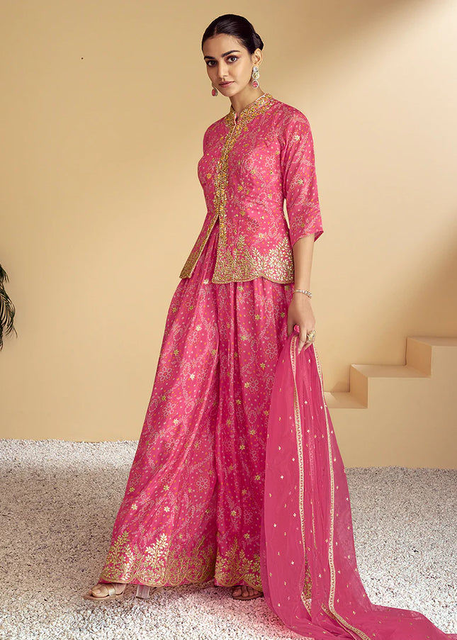 Pink Embroidered Sharara Suit