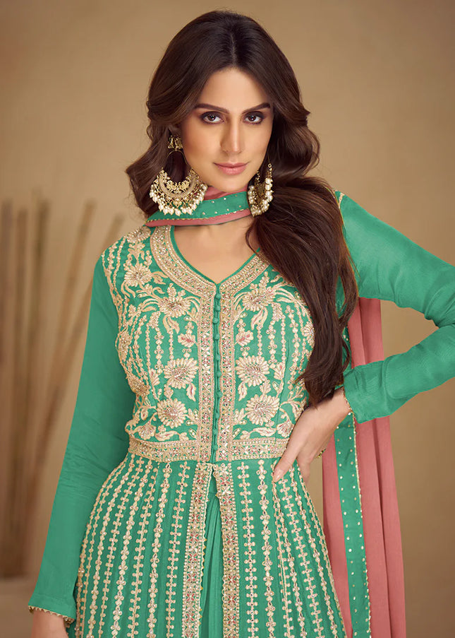 Green Embroiderd Lehenga Anarkali