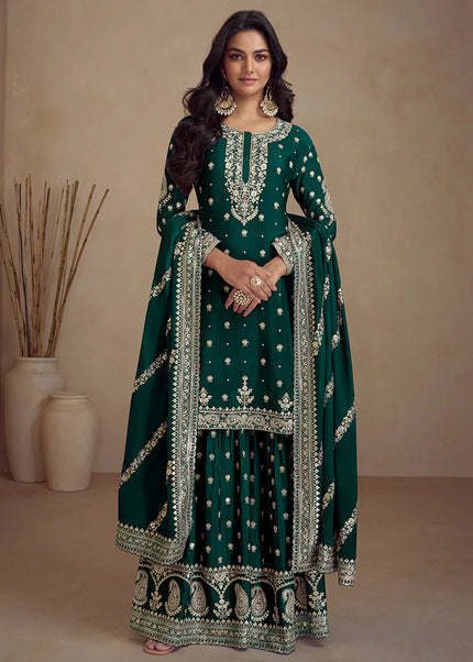 Green Embroidered Sharara Suit