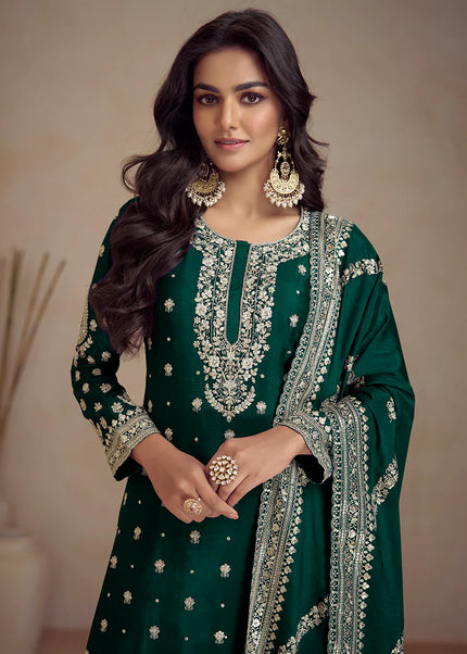 Green Embroidered Sharara Suit