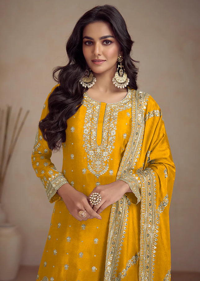 Yellow Embroidered Sharara Suit