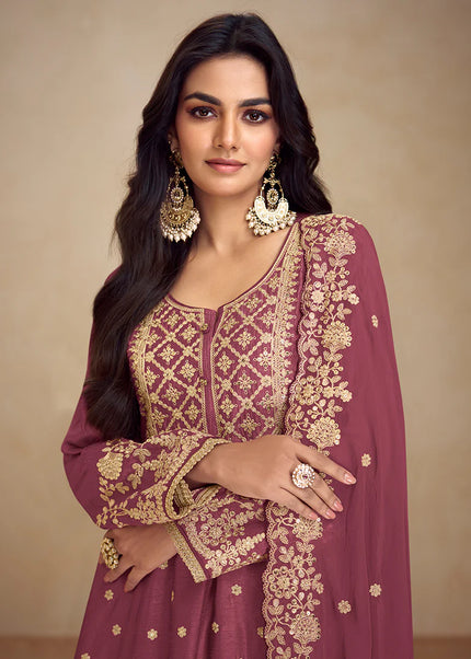 Deep Pink Embroidered Sharara Suit