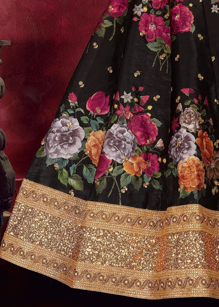 Black Floral Printed and Embroidered Lehenga Choli