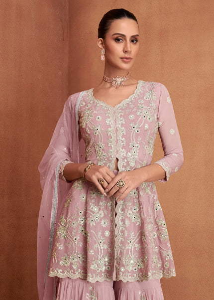 Pink Embroidered Gharara Suit