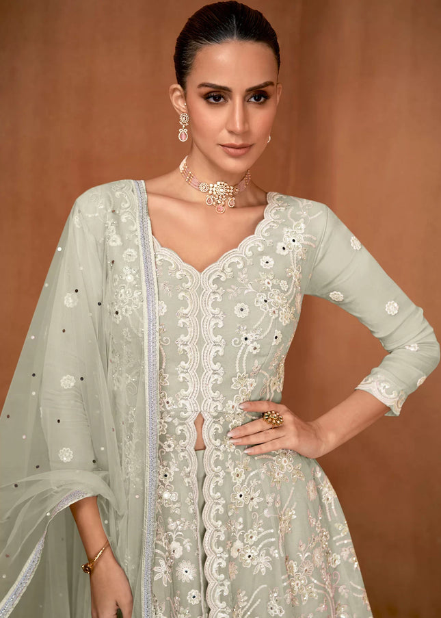 Sea Green Embroidered Gharara Suit