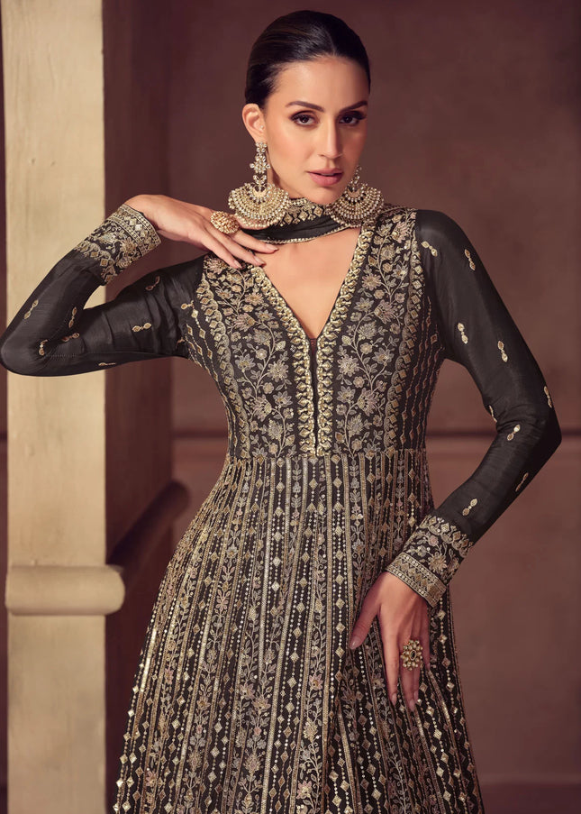 Black Embroidered Anarkali Gown