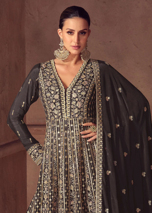 Black Embroidered Anarkali Gown