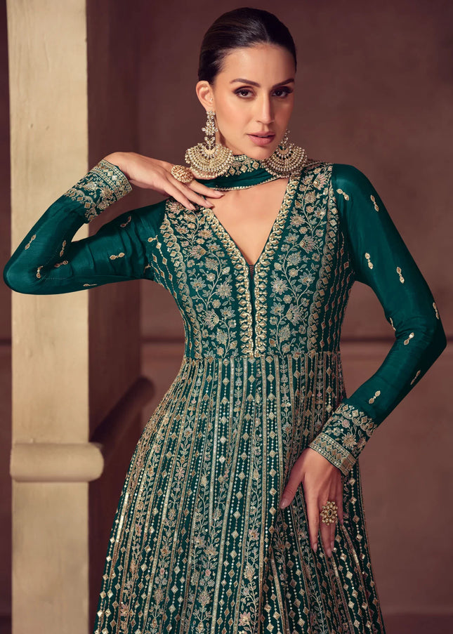 Teal Embroidered Anarkali Gown