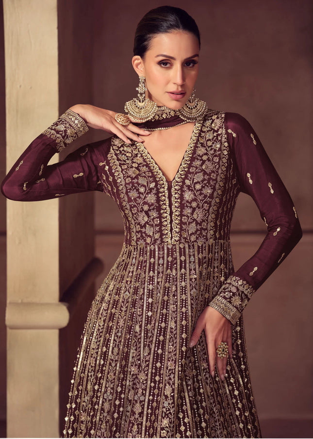 Maroon Embroidered Anarkali Gown